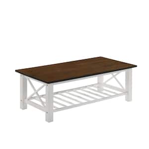 47 in. White and Silver Rectangle Wood Top Coffee Table