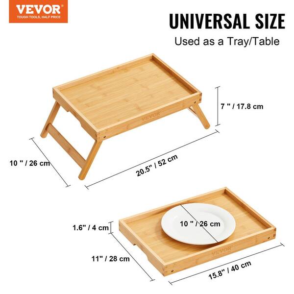  3 Pcs Acacia Bed Table Tray with Folding Legs and