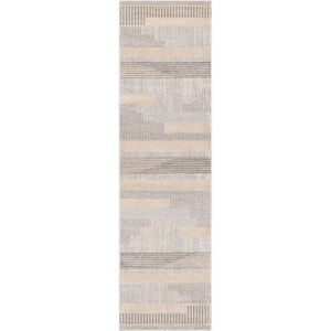 Beige 2 ft. 7 in. x 9 ft. 10 in. Runner Harlow Briar Modern Geometric Abstract Area Rug