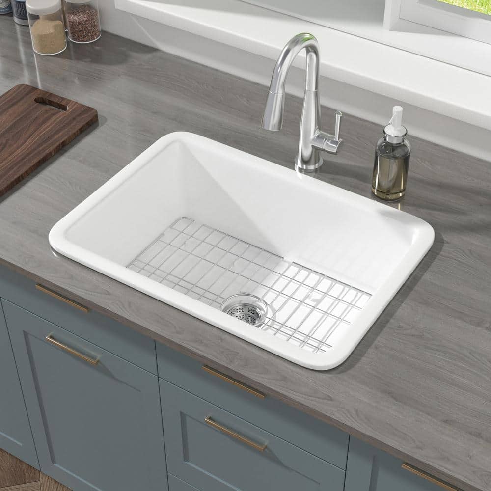 HOMLYLINK White Fireclay Kitchen Sink 27 in. Dropin/Undermount Dual
