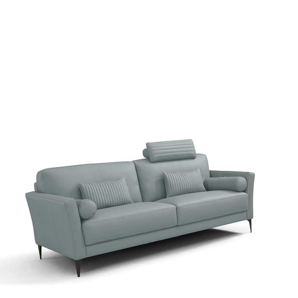 Watery Leather Sofa with Flared Arms and Pillows