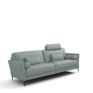 Tussio 38 in. Flared Arm Leather Rectangle Tight Back and Seat Cushion Sofa in Watery Leather