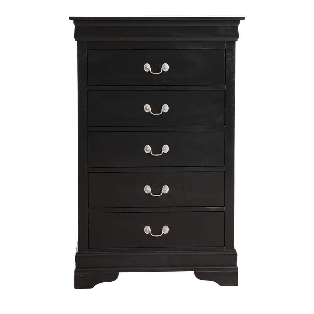 Andmakers Louis Phillipe Ii 5 Drawer Black Chest Of Drawers 31 In L X 16 In W X 48 In H Pf