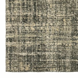 Charcoal Grey Beige and Tan Abstract 2 ft. x 8 ft. Power Loom Stain Resistant Runner Rug