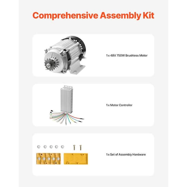 VEVOR 750-Watts Electric Brushless DC Motor Kit - 48V 2700rpm