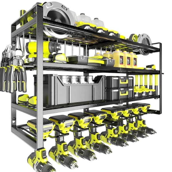 Power Tool Organizer 32.8 in. Black Metal 4-Layer Large Capacity Wall Rack with Screwdriver Plier Hammer Holder