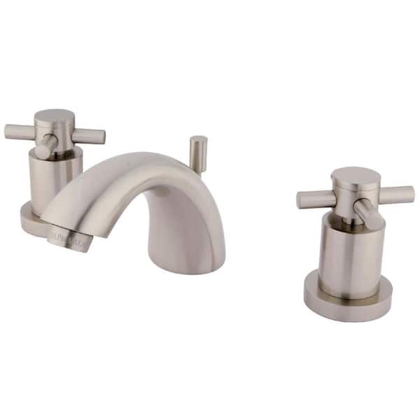 Kingston Brass Concord Mini-Widespread 4 in. Centerset 2-Handle Bathroom Faucet with Brass Pop-Up in Brushed Nickel