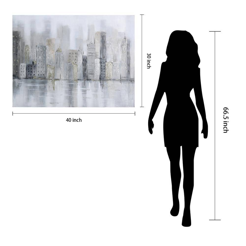 Foggy City Metallic Hand Painted Abstract Canvas Wall Art, 30" x 40"