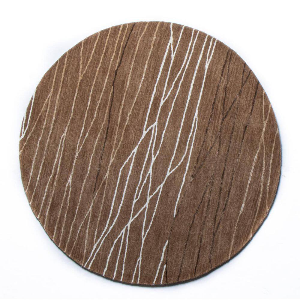 Round 8' Cinnamon Wool and Viscose Abstract Area Rug