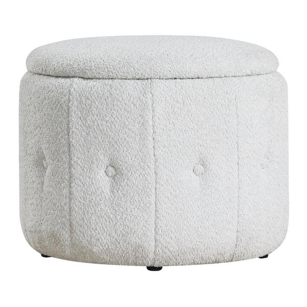 OSP Home Furnishings Brayfield Polyester Storage Ottoman in Sherpa Parchment Fabric