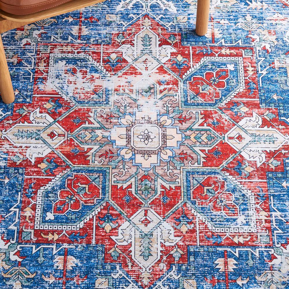 Tucson Traditional Red & Blue Synthetic Runner Rug - 2'6" x 8'