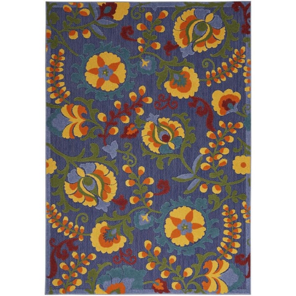 Blue, Yellow, Green 5 ft. x  7 ft. Woven Abstract Polyester Runner Indoor/Outdoor Area Rug