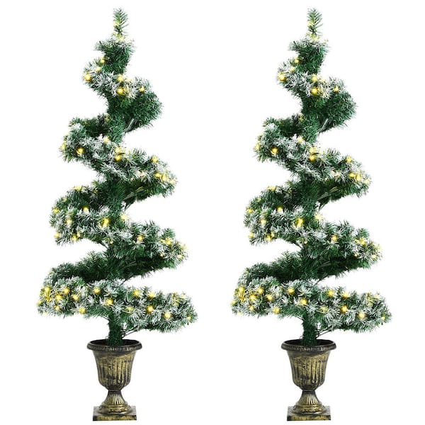 Costway 4 ft. Pre-Lit Spiral Snowy Artificial Christmas Tree Entrance Tree with 364 Tips (Set of 2)