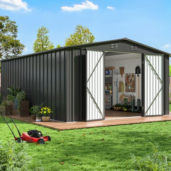 PABIMIA 14 ft. x 12 ft. Heavy-Duty Steel Outdoor Storage Shed with
