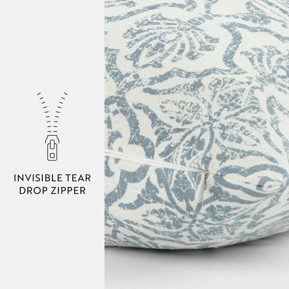 Elegant Light Blue Cotton Floral Square Throw Pillow