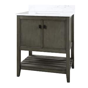 Chantain 31 in W x 22 in D x 39 in H Single Sink Freestanding Bath Vanity in Gray w/ Carrara Marble Engineered Stone Top