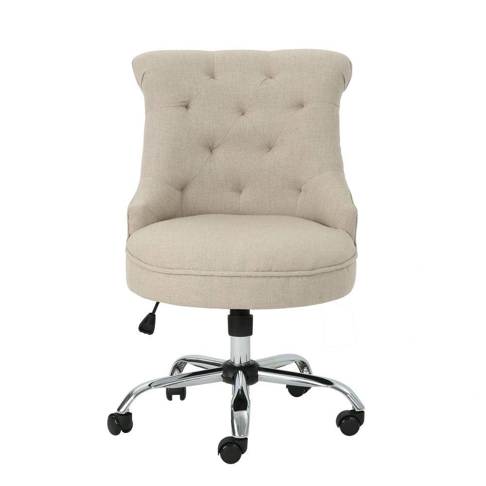 Light Brown Tufted Fabric Swivel Desk Chair with Chrome Base