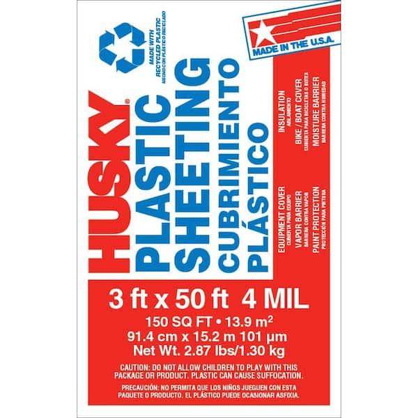 Husky 3 ft. x 50 ft. Clear 4 mil Plastic Sheeting