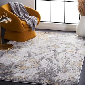 Craft Gray/Yellow 7 ft. x 7 ft. Abstract Marble Square Area Rug
