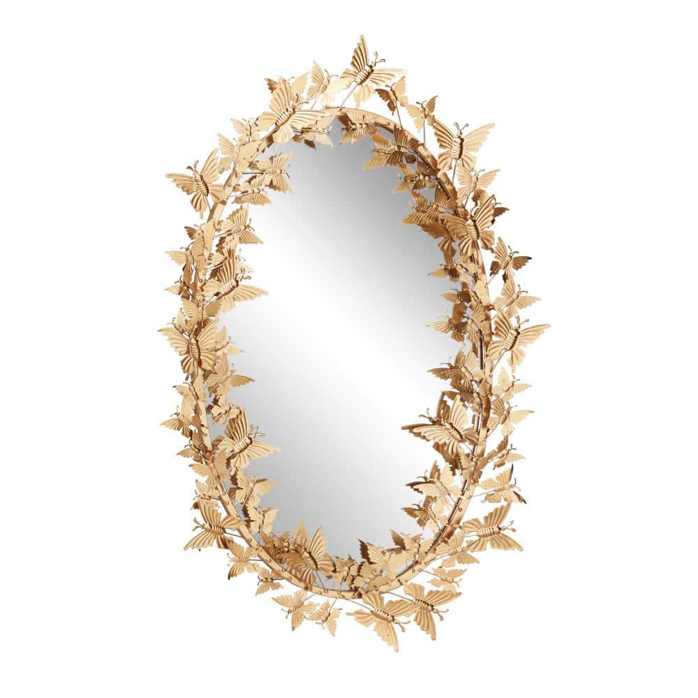 Gold Oval Wood Butterfly Wall Mirror, 19" x 33"