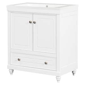 30 in. W x 18 in. D x 34.88 in . H Freestanding Bath Vanity in White with White Ceramic Top