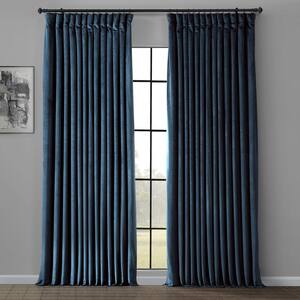 Avalon Blue Velvet Rod Pocket Room Darkening Curtain - 100 in. W x 108 in. L (1 Panel)