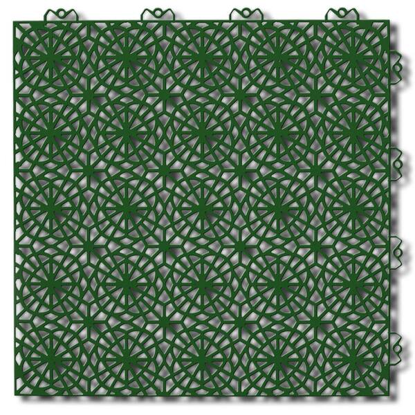 Bergo XL 1.24 ft. x 1.24 ft. Plastic Interlocking Deck Tile in Graphite and Spring Green (28 Tiles Per Case)