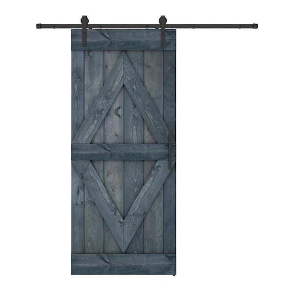 Dessliy Diamond Series 28 in. x 84 in. Fully Set Up Ebony Finished Pine Wood Sliding Barn Door with Hardware Kit