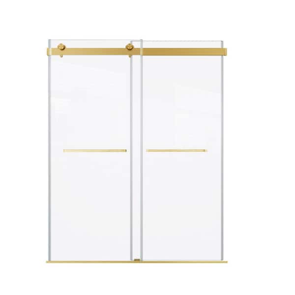 TCYO 60 in. W x 74 in. H Sliding Frameless Shower Door in Brushed Gold Finish with Clear Glass
