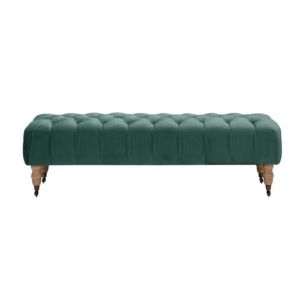 Rustic Manor Dhruv Hunter Green Bench Upholstered Velvet 17.7 in.H x 18.5 in.W x 60.2 in.D