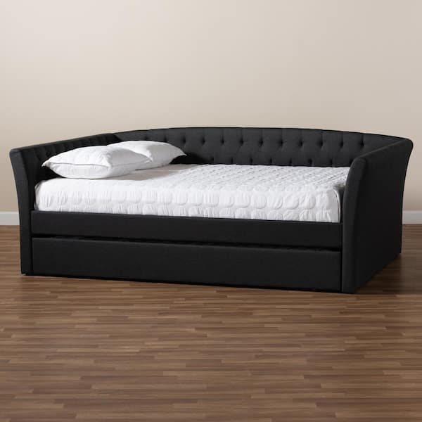 Baxton Studio Delora Dark Gray Queen Trundle Daybed 158 9666 HD