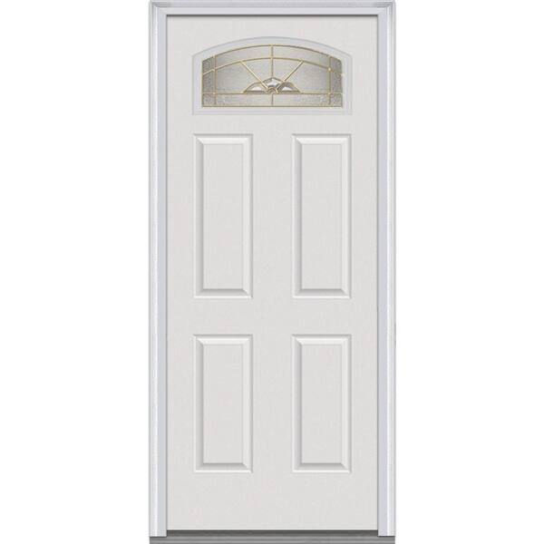 MMI Door 36 in. x 80 in. Master Nouveau Left-Hand Inswing 1/4-Lite Decorative 4-Panel Primed Fiberglass Smooth Prehung Front Door