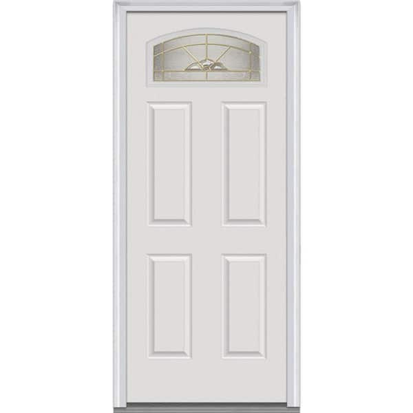 MMI Door 36 in. x 80 in. Master Nouveau Left-Hand 1/4 Lite 4-Panel Classic Primed Steel Prehung Front Door