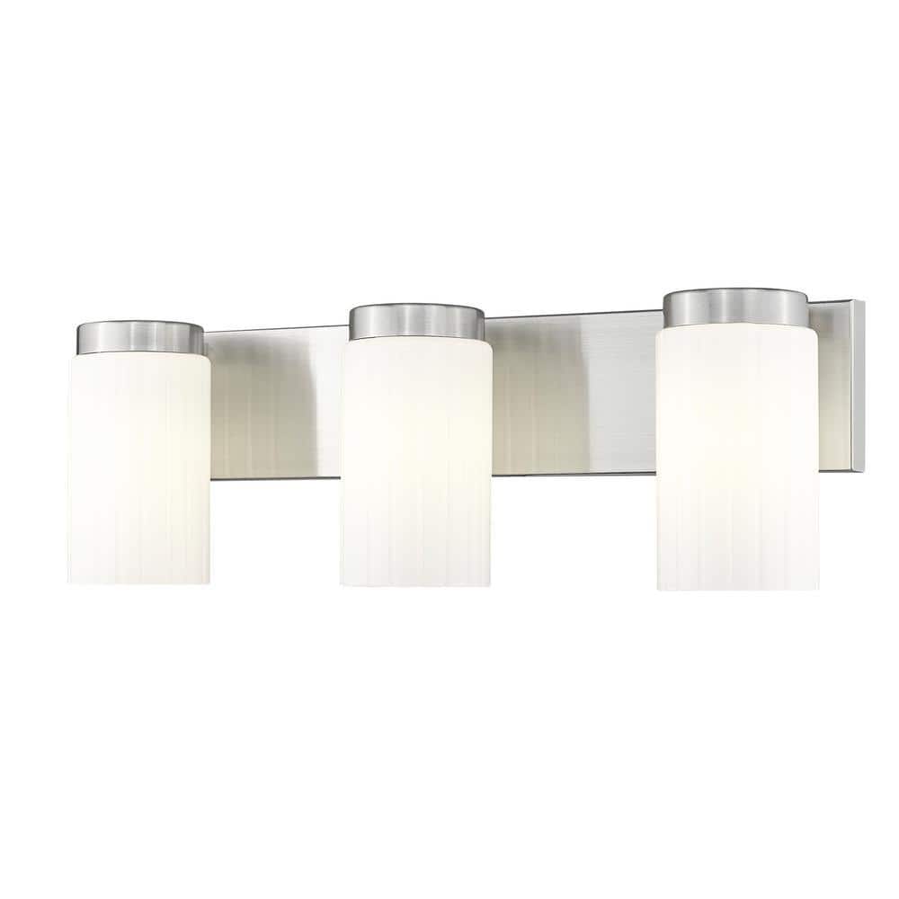 Burk 22.5 in. 3-Light Brushed Nickel Vanity with Gloss Opal Glass
