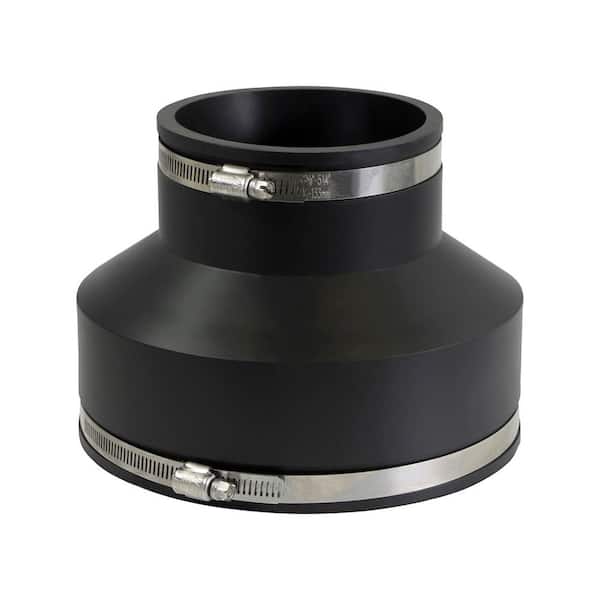 PLUMBFLEX 6 in. Clay x 4 in. Cast Iron PVC Flexible Coupling with Stainless Steel Clamps