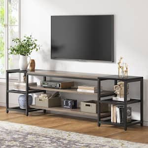 Ezlynn Gray and Black 78 in. TV Stand TV Console Table Fits TVs up to 70 to 85 in. with 3-tier Storage Shelves