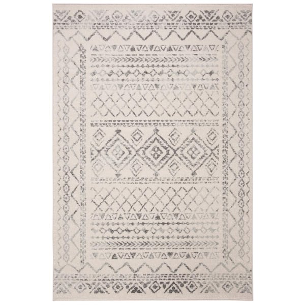 SAFAVIEH Tulum Ivory/Gray 4 ft. x 6 ft. Border Tribal Distressed Area Rug