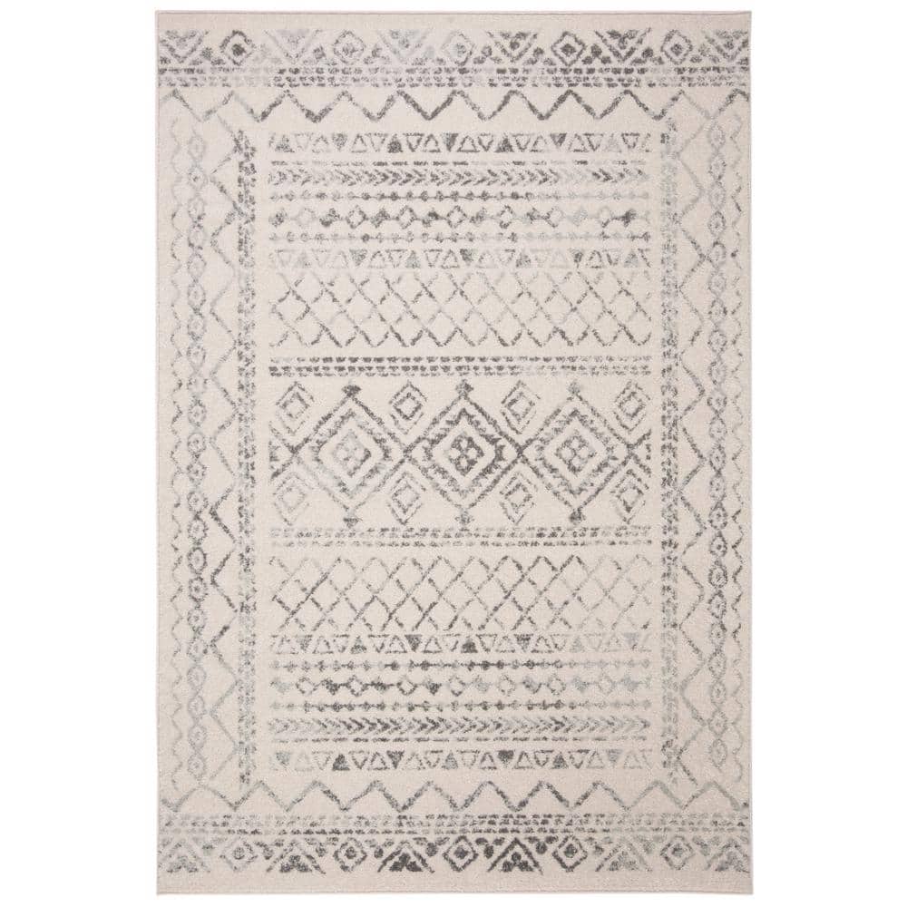Ivory Grey Hand-Knotted Synthetic Rectangular Rug - Easy Care 5'3" x 7'6"