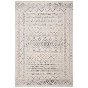 Tulum Ivory/Gray 5 ft. x 8 ft. Border Tribal Distressed Area Rug