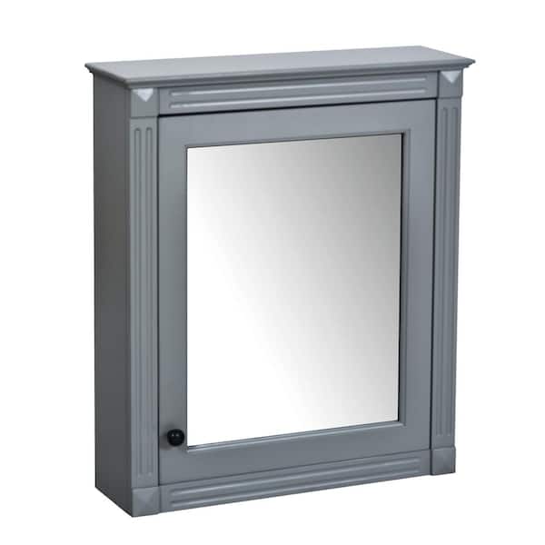 24.01 in. W x 7.13 in. D x 27.76 in. H Wood Metal Bathroom Storage Wall Cabinet in Grey with Mirror, Adjustable Shelves