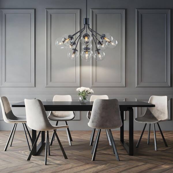 TinHon 12-Light Modern Black Sputnik Chandelier with Glass Globe