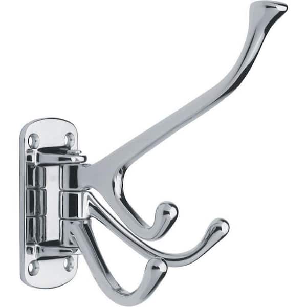 6 in. Zinc 35 lbs. Weight Capacity Hinged Triple Wall Hook in Chrome (4-Pack)