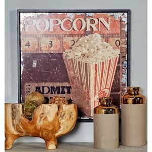Cypress Wood and PVC Multicolor Black Framed Vintage Popcorn and Action Graphics Wall Art (Set of 2)