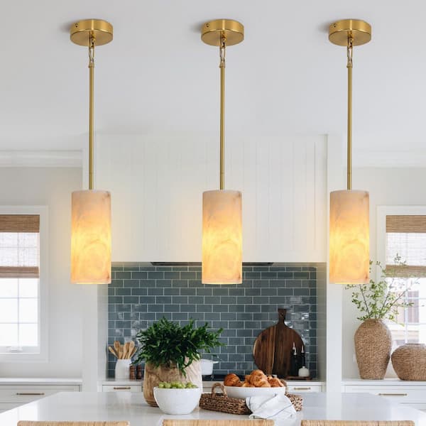 72.8 in. H 1-Light Adjustable Kitchen Island Pendant Light, Brass Alabaster Pendant Light, for Living room, Bedroom
