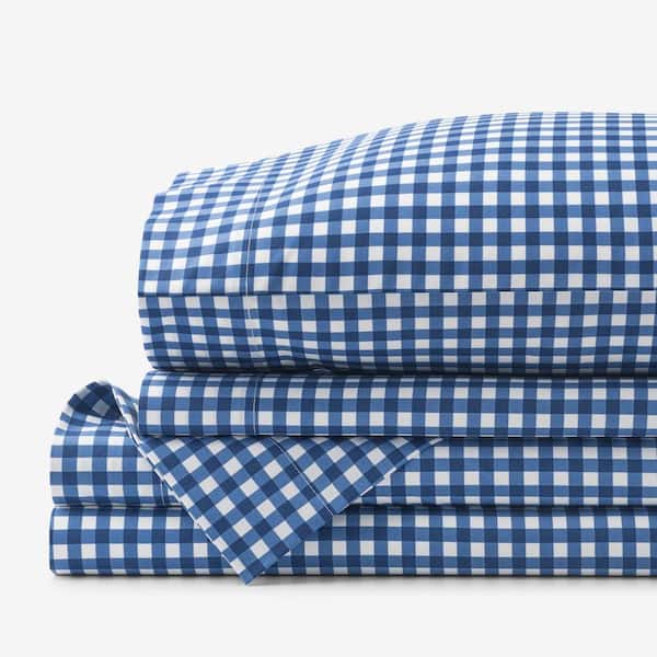 The Company Store Gingham Navy Organic Cotton Percale Twin XL Sheet Set