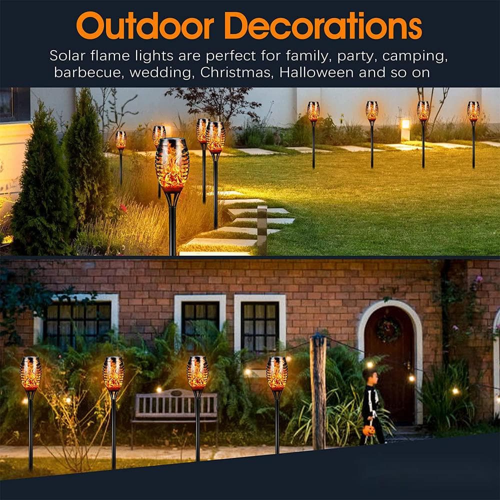 16-Pack Black LED Solar Tiki Torches with Flickering Flame