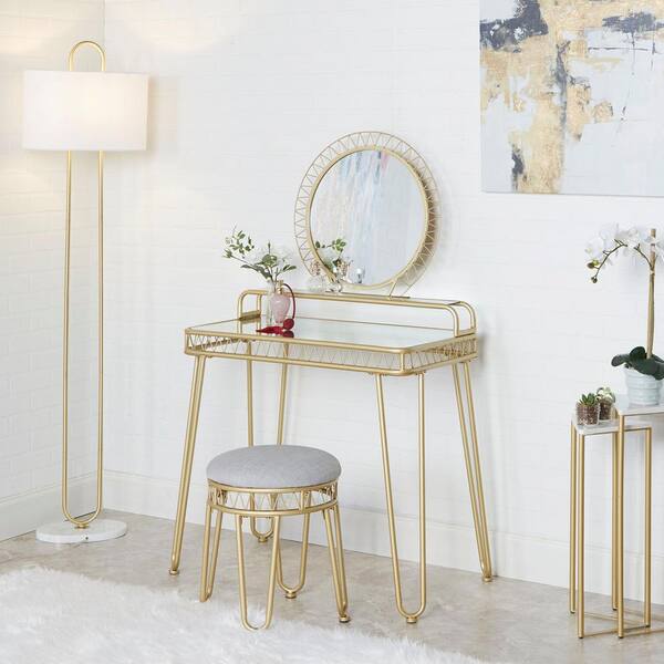 Silverwood Furniture Reimagined Brigitte 33.7 in. 3-Piece Gold Vanity Set with Mirror
