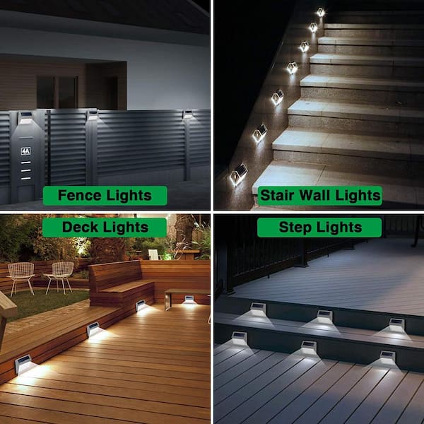 4 PACK LED SOLAR FENCE & WALL LIGHTS GARDEN SECURITY OUTDOOR POST STEP WHITE** 