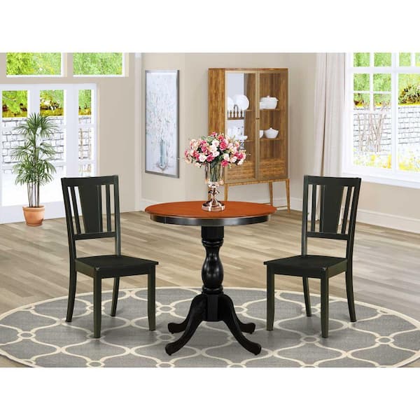East West Furniture 3-Piece Black and Cherry Finish Solid Wood Top - Dining Room Set - Seats 4