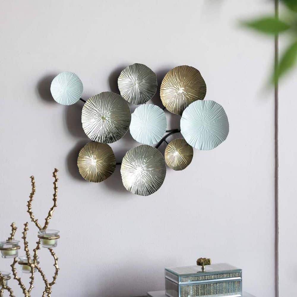 24.5 in. x 18 in. Gold and White Metal Work Wall Art Modern Accent Decorati